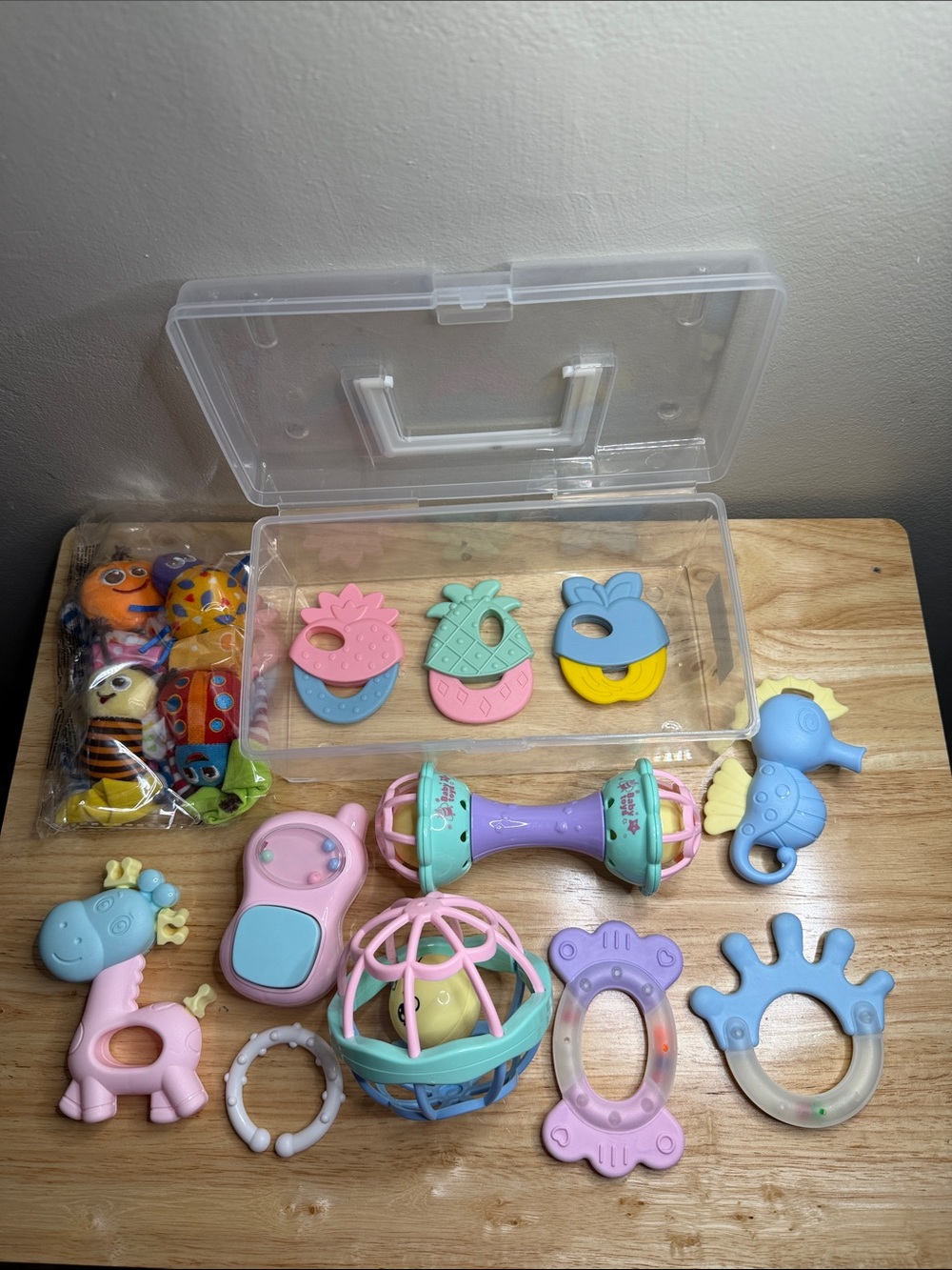 Unbranded Pastel Baby Rattle and Teether Toy Set - Blue, Pink, Purple, Mint